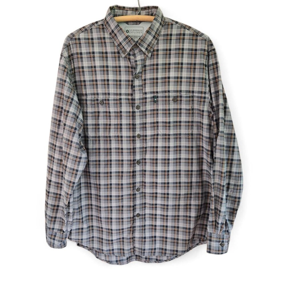 G.H. Bass & Co. Explorer Plaid Button-Up Shirt Brown/Blue Long Sleeve L - Picture 1 of 11